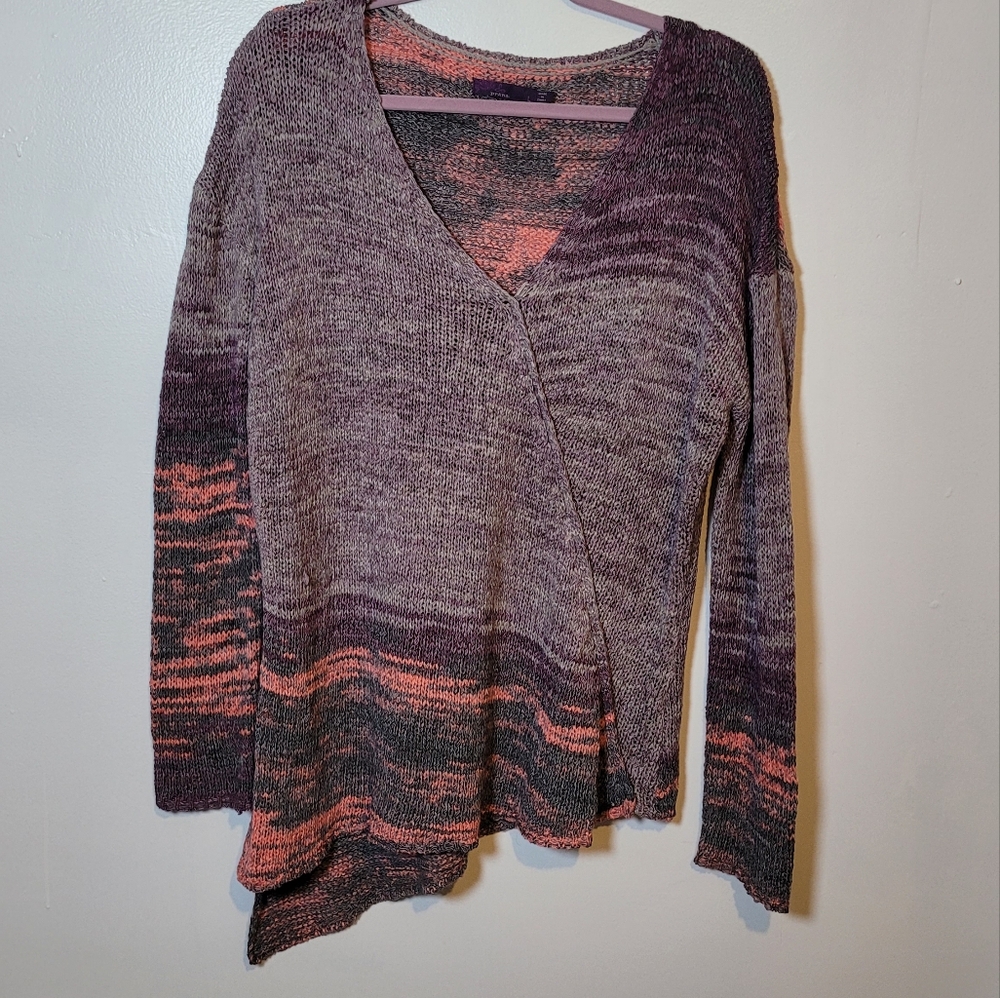 Prana Vignette V Neck Purple Knit Asymmetrical Sweater Size Large